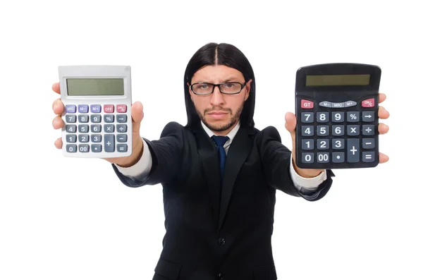 Man with calculator isolated on white — Stock Photo, Image