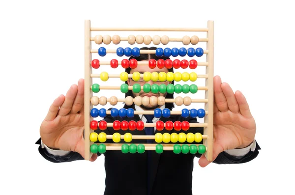 Rolig man med miniräknare och abacus — Stockfoto