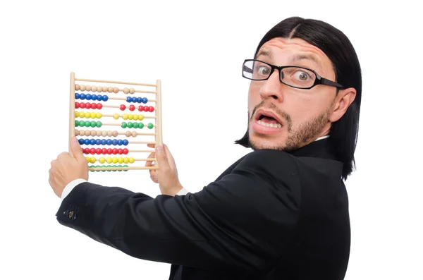 Rolig man med miniräknare och abacus — Stockfoto