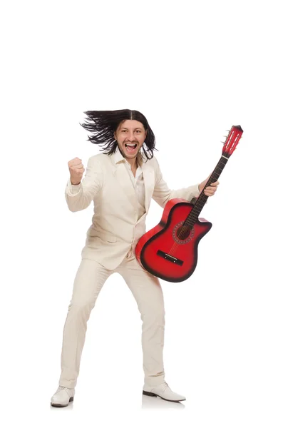 Mann mit Gitarre isoliert auf Weiß — Stockfoto