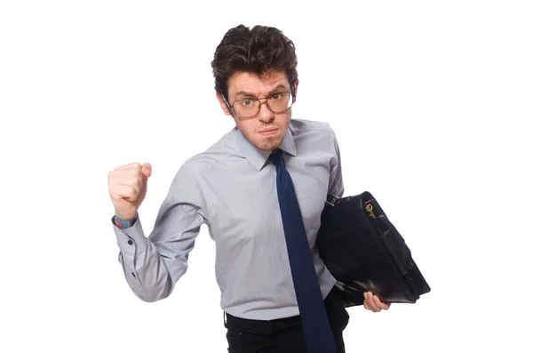 Young employee with briefcase isolated on white — Stock Photo, Image