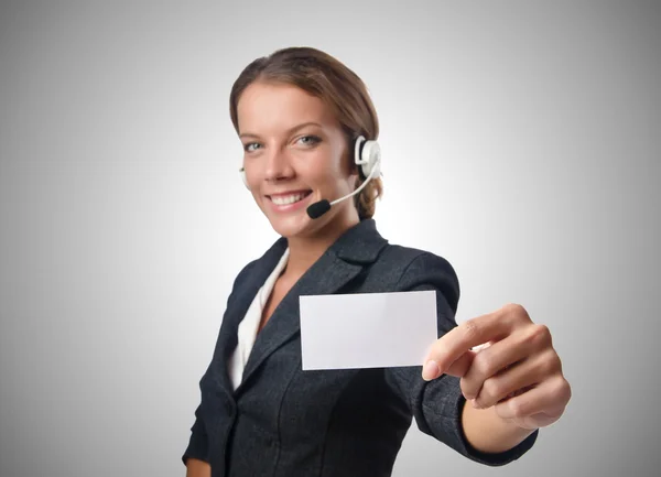 Operador del centro de llamadas con mensaje en blanco — Foto de Stock