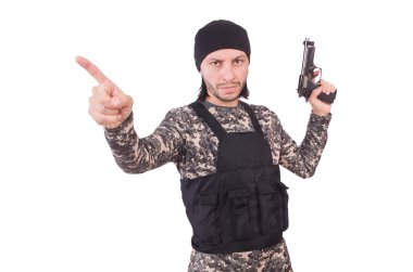 Beyaz izole tabanca ile beyaz asker