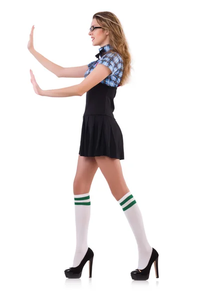 Schoolgirl isolated on the white background — Stock Photo, Image