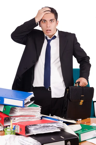 Empresário ocupado sob estresse no trabalho — Fotografia de Stock