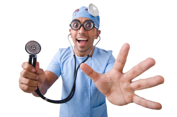 Grappige dokter geïsoleerd op wit — Stockfoto