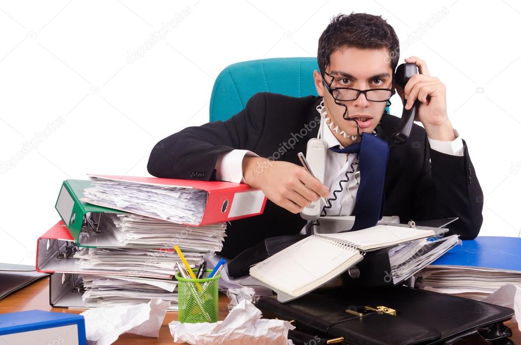 Busy businessman under work stress