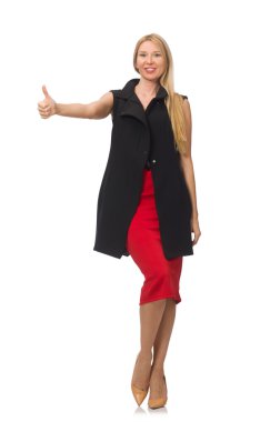 Bordo etekli güzel bir kız, beyaz tenli.