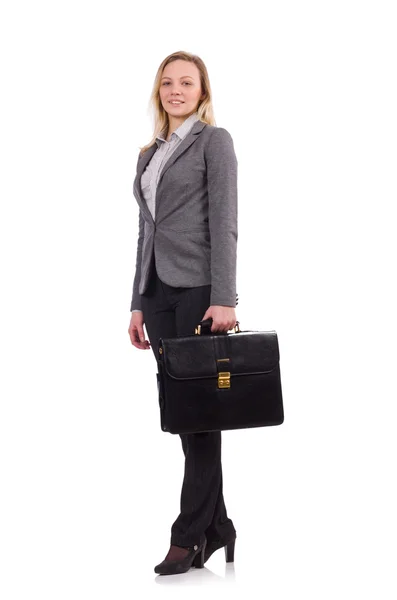 Mulher de negócios em terno cinza isolado em branco — Fotografia de Stock