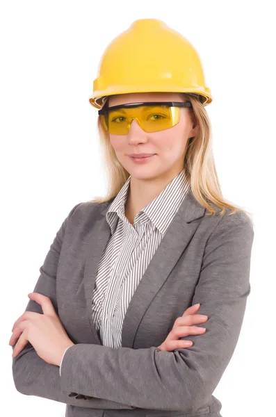 Female engineer in helmet isolated on white — Stock Photo, Image