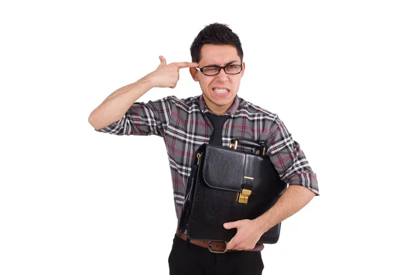 Young employee with briefcase isolated on white — Stock Photo, Image