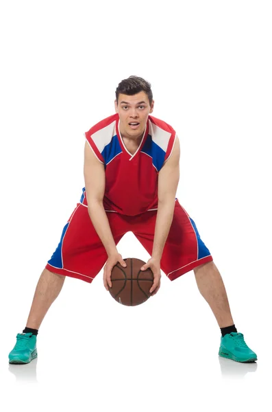 Jovem jogador de basquete isolado no branco — Fotografia de Stock