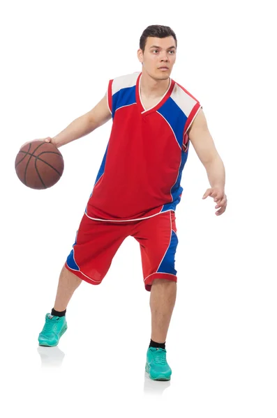 Jovem jogador de basquete isolado no branco — Fotografia de Stock