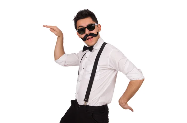 Joven con bigote aislado en blanco —  Fotos de Stock