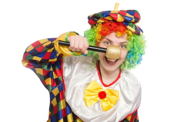 Clown con microfono isolato su sfondo bianco — Foto Stock