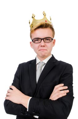 Beyaz izole tacı olan genç işadamı