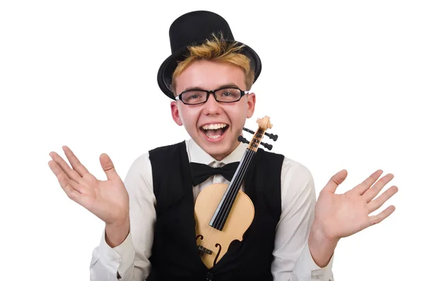 Joueur de violon drôle isolé sur blanc — Photo