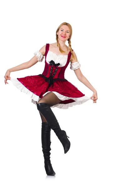 Frau in bayrischer Tracht isoliert auf weißem Grund — Stockfoto