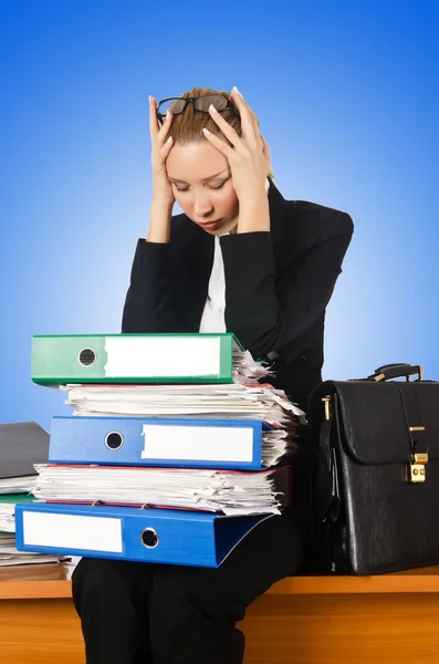 Woman with lots of work — Stock Photo, Image