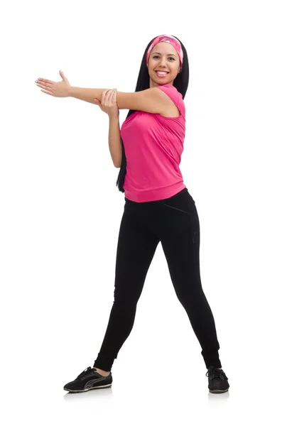 Žena, která dělá cvičení na bílém pozadí — Stock fotografie