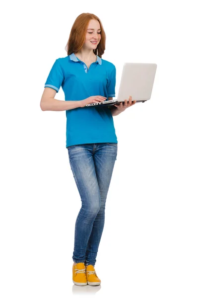 Student with laptop isolated on white — Stock Photo, Image