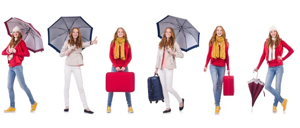 Reihe von Fotos mit Frau und Regenschirm — Stockfoto