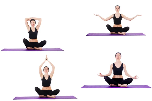 Set of yoga exercises on white — Stock Photo, Image