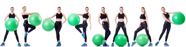 Set Fotos mit Modell und Schweizer Ball — Stockfoto