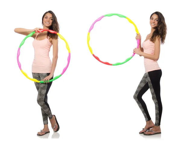 Conjunto de fotos com mulher e hula hoop — Fotografia de Stock