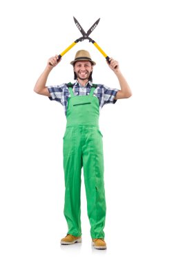 Beyaz izole makası ile komik adam