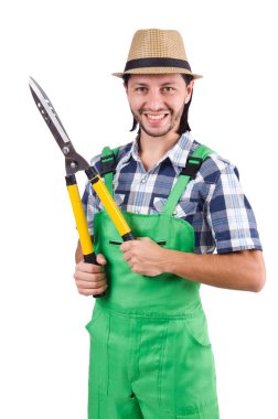 Beyaz izole makası ile komik adam