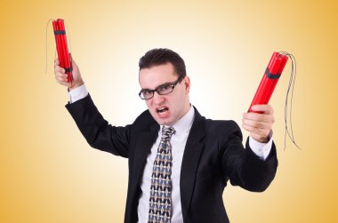 İşadamı sarı izole dinamit ile