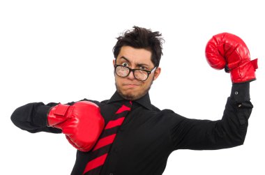 Kırmızı boks eldivenli bir iş adamı