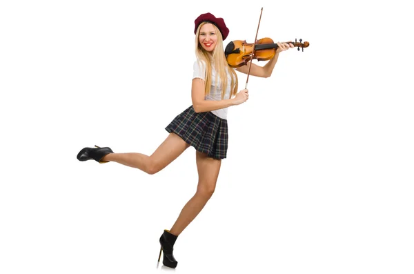 Mulher tocando violino isolado no branco — Fotografia de Stock