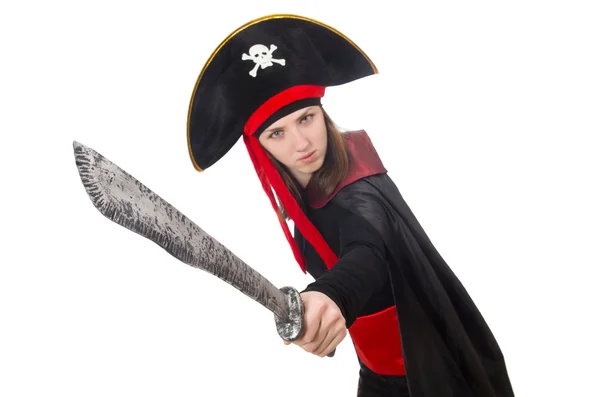 Woman pirate isolated on white — Stock Photo, Image