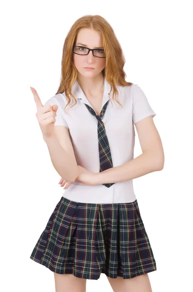 Schoolmeisje geïsoleerd op de witte — Stockfoto