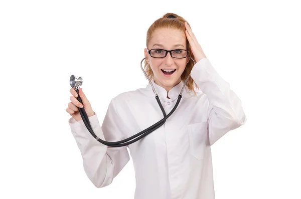 Jolie femme médecin avec stéthoscope isolé sur blanc — Photo