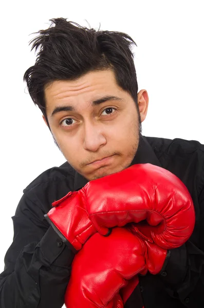 Hombre hombre de negocios con guantes de boxeo rojo —  Fotos de Stock