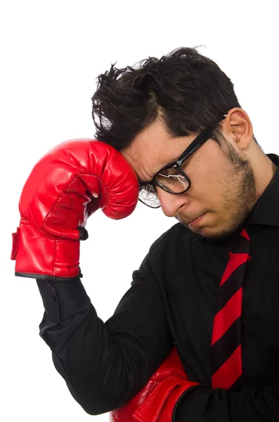 Hombre hombre de negocios con guantes de boxeo rojo — Foto de Stock