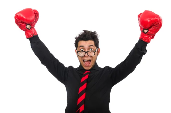 Hombre hombre de negocios con guantes de boxeo rojo — Foto de Stock