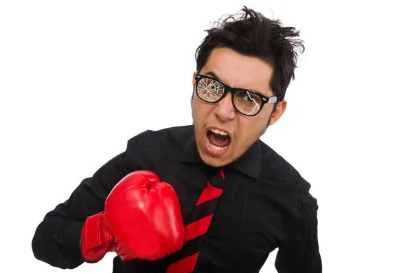 Hombre hombre de negocios con guantes de boxeo rojo — Foto de Stock