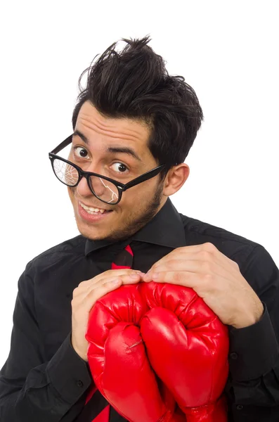 Hombre hombre de negocios con guantes de boxeo rojo —  Fotos de Stock