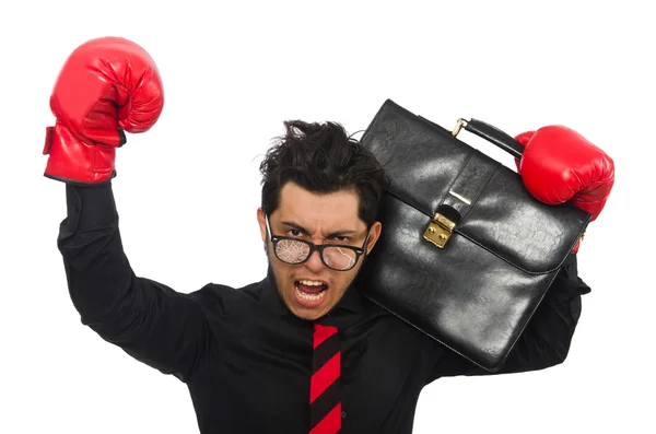 Hombre hombre de negocios con guantes de boxeo rojo — Foto de Stock