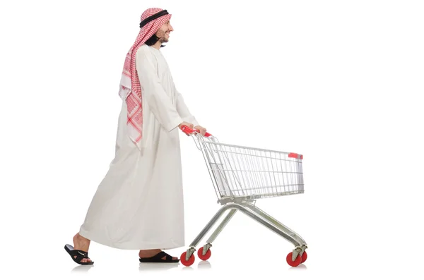 Arabiska mannen gör shopping isolerad på vitt — Stockfoto