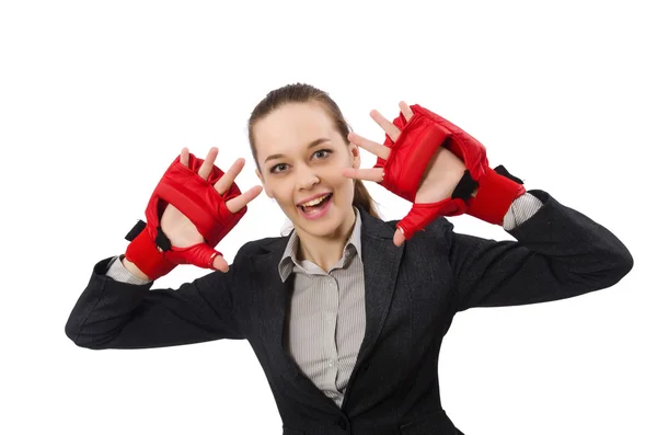 Vrouw bokser geïsoleerd op witte achtergrond — Stockfoto