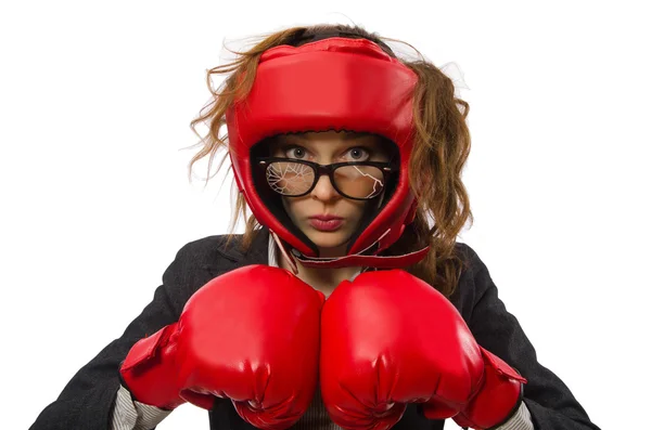 Woman boxer isolated on white background — Stock Photo, Image