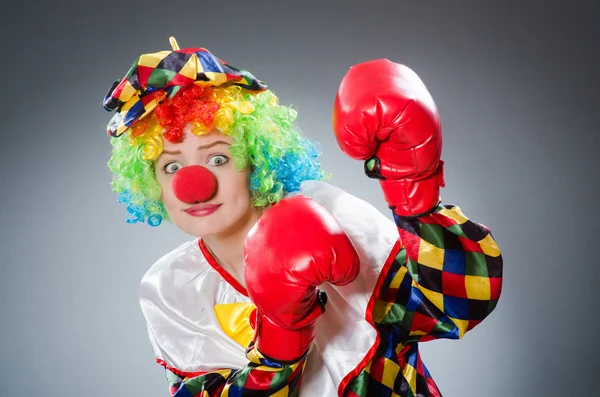 Grappige clown met bokshandschoenen — Stockfoto