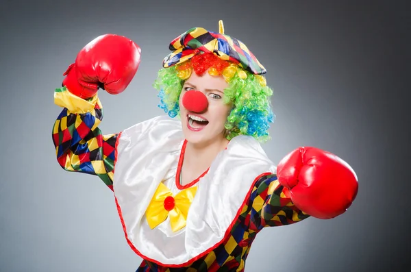 Grappige clown met bokshandschoenen — Stockfoto