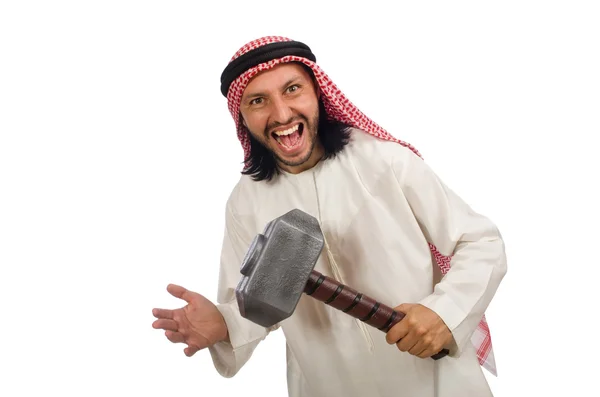 愤怒的阿拉伯人锤上白色孤立 — 图库照片