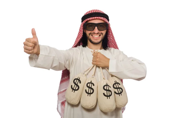 Arabischer Geschäftsmann mit Säcken voller Geld — Stockfoto